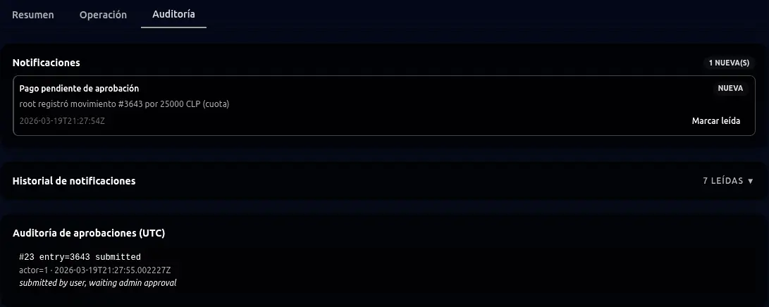 Auditoría de aprobaciones y rechazos