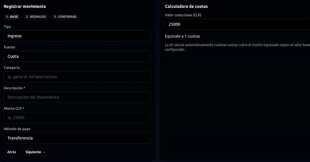 Detalle de ingreso o egreso